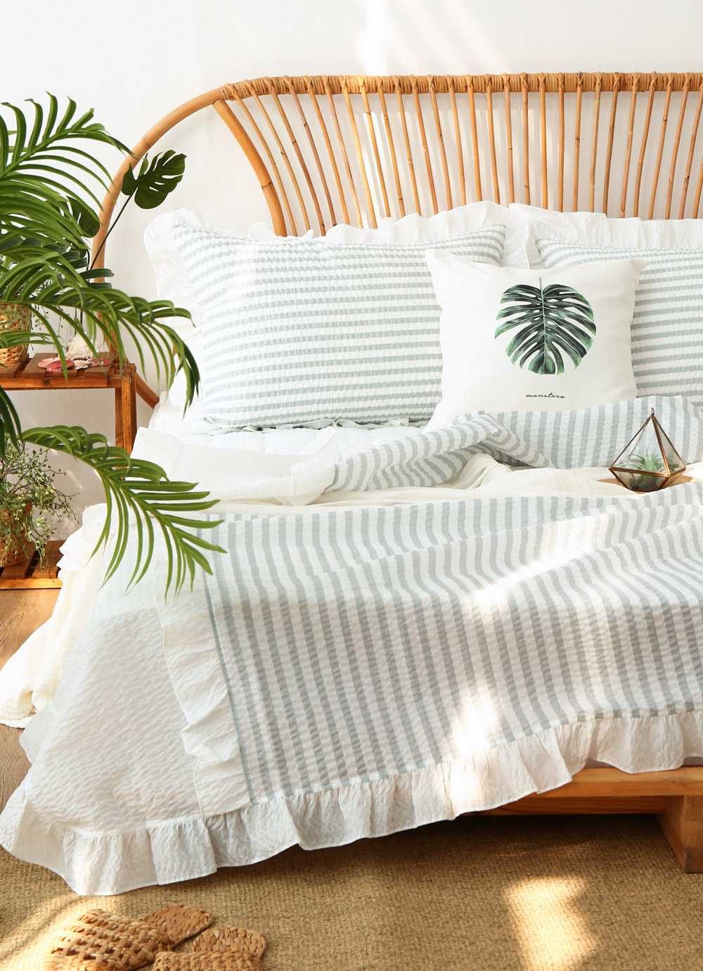 아망떼 ㅣ폴라리스 시어서커리플 프릴 홑여름이불 침구세트 그레이